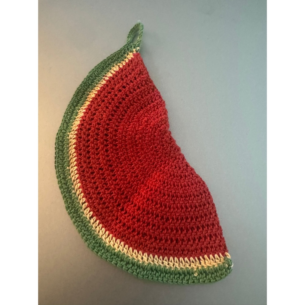 Handmade Crochet Watermelon Slice Pot Holder Red Green Summer Kitchen Decor